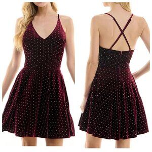 City Studios Junior Sz 5/6 Embellished Velvet Skater Dress Purple